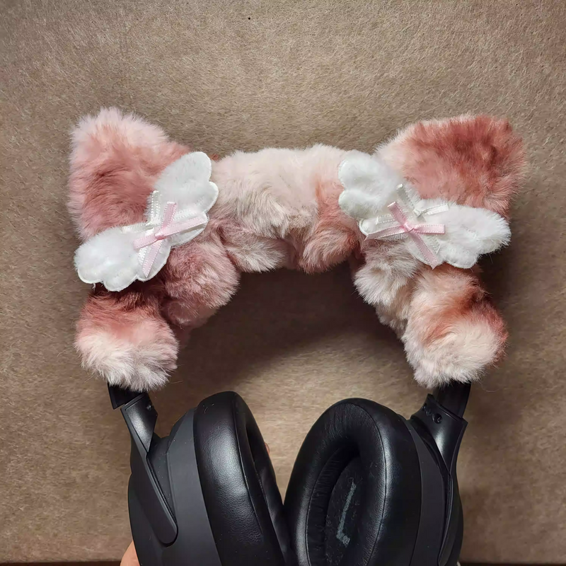 Rose Pink Cat Ear Headphone Cover with Angel Wings