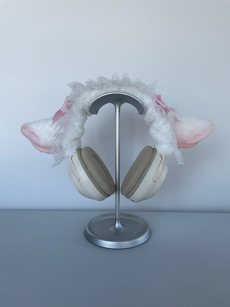 Handmade Lamb Ear Lace Headphone Cover with Pink Bows