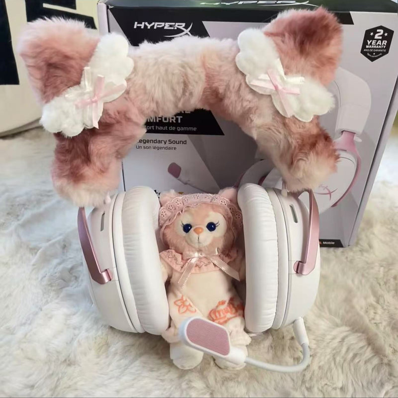 Rose Pink Cat Ear Headphone Cover with Angel Wings