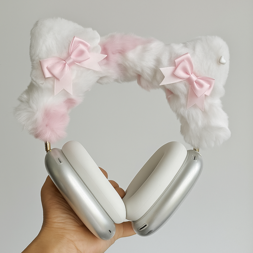Pink & White Cat Ear Headphone Cover