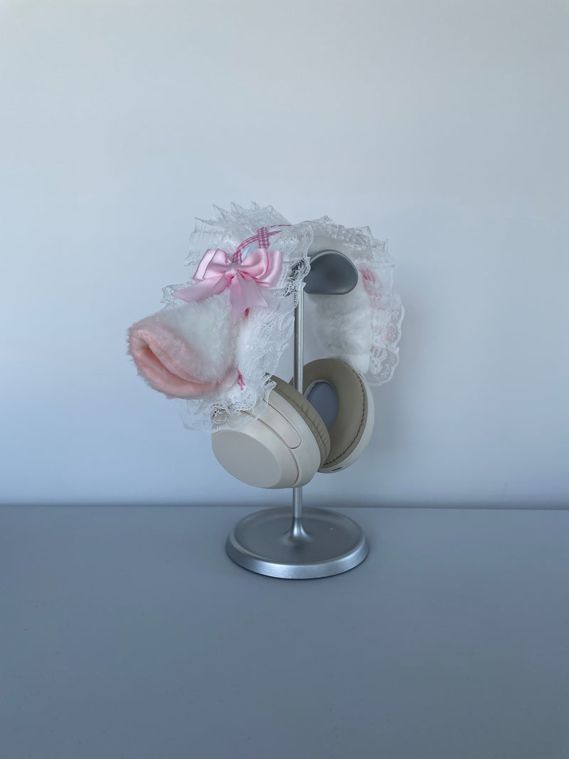 Handmade Lamb Ear Lace Headphone Cover with Pink Bows
