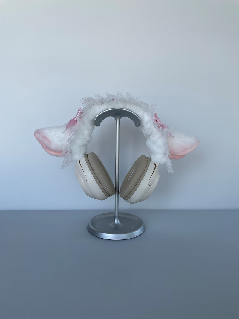 Handmade Lamb Ear Lace Headphone Cover with Pink Bows