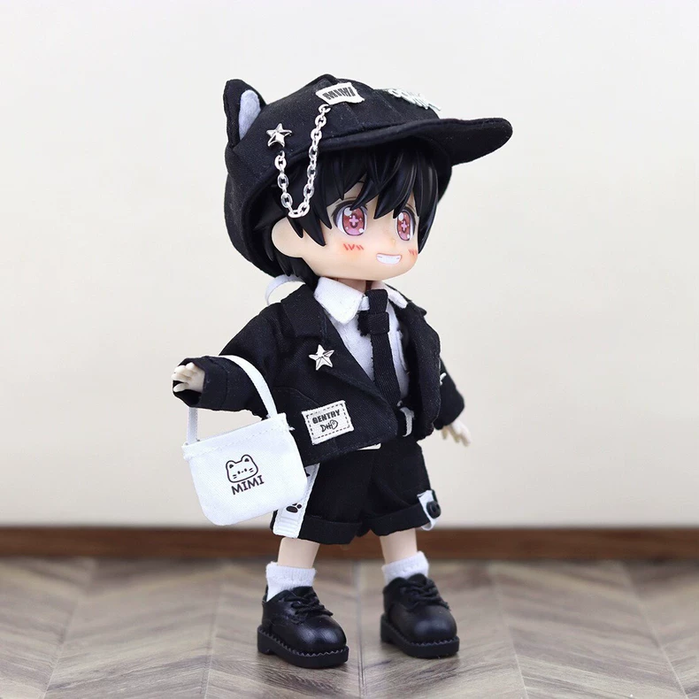 Stylish OB11 Doll Outfit Set - Black & White Jacket, Shorts, Hat & Bag for 12-inch BJDs | High-Quality & Durable - Image 2