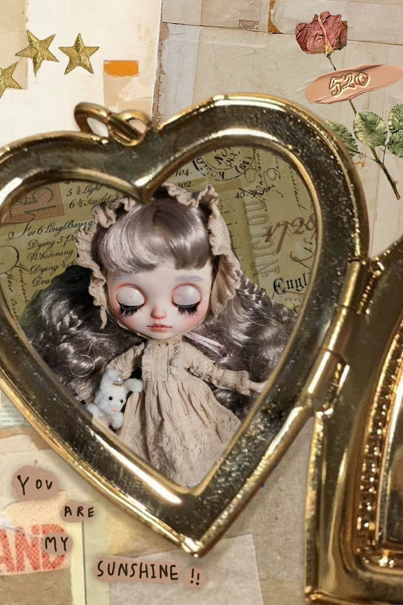 Vintage Charm Blythe Doll Outfit - Elegant Lace & Cotton Dress with Ruffled Sleeves for Collectors & Enthusiasts - Image 4