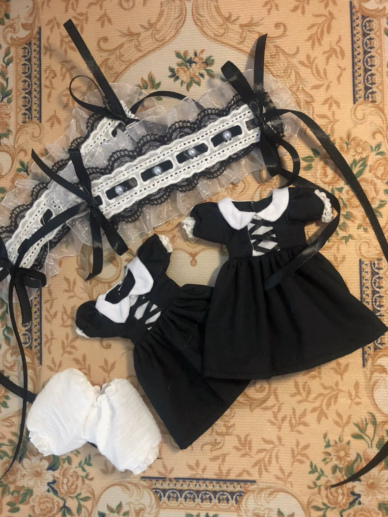 Charming Blythe Doll Maid Outfit – Elegant Black & White Dress Set with Headband & Lantern Pants for Doll Photography & Play - Image 6