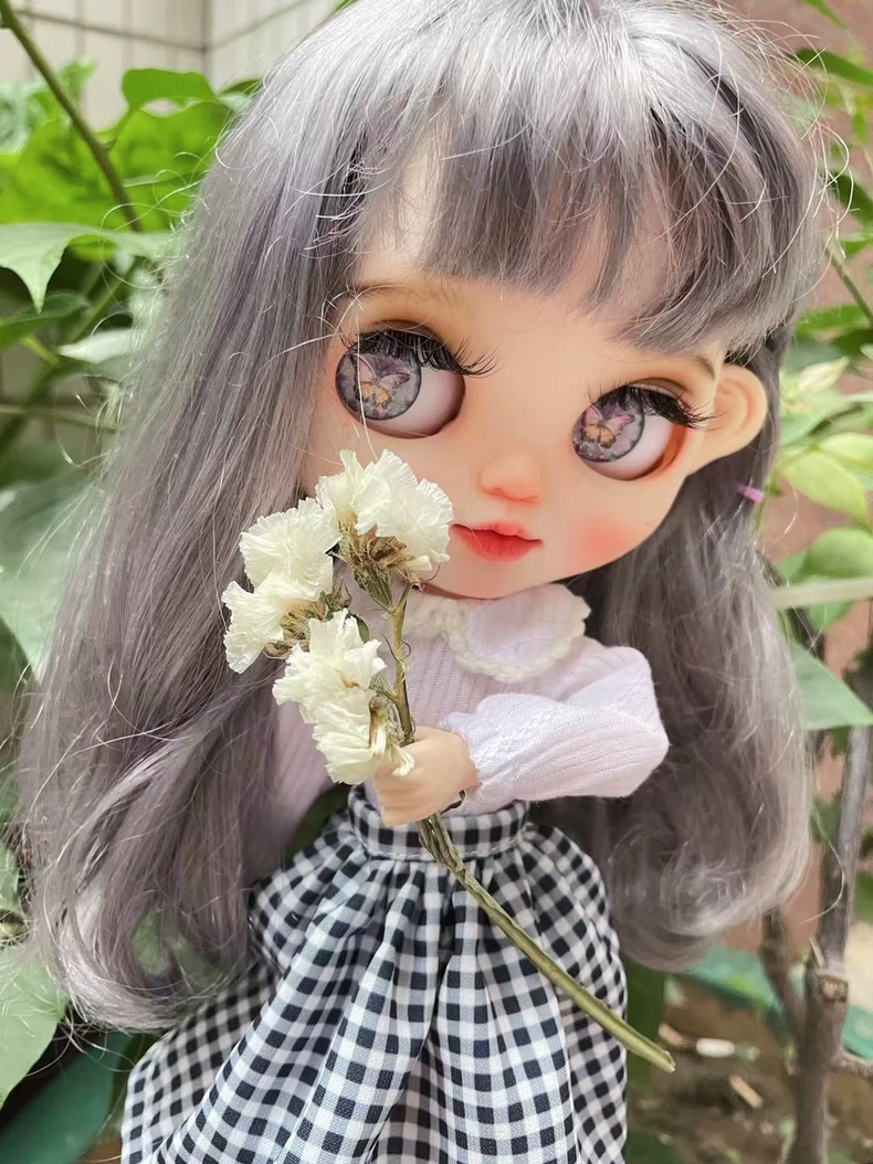 Chic Black & White Checkered Blythe Doll Outfit – Playful Sophistication with Adjustable Cotton Blouse & Stylish Skirt - Image 4
