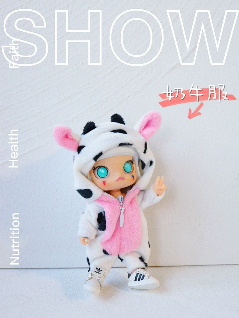 Adorable Cow Plush Onesie for OB11 Dolls – Soft, Snug & Playful Miniature Outfit - Image 5