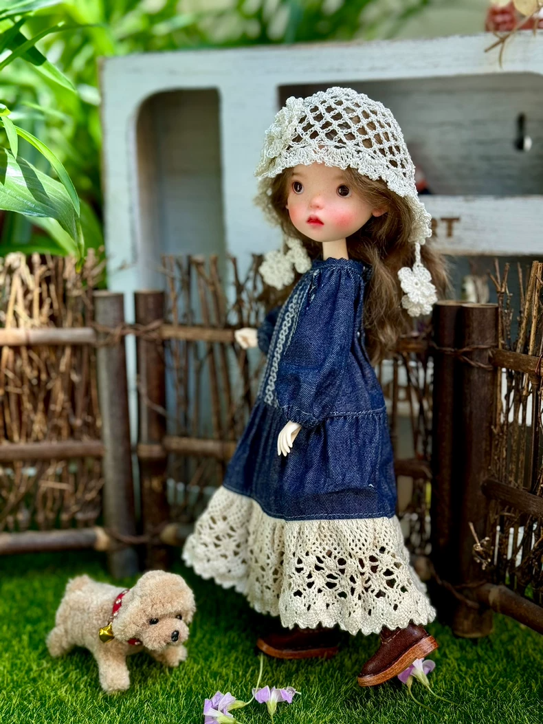 Vintage Bohemian Denim Dress for BLYTHE Dolls – Lace Detailing & Adjustable Fit, OB 22 & OB 24 - Image 3