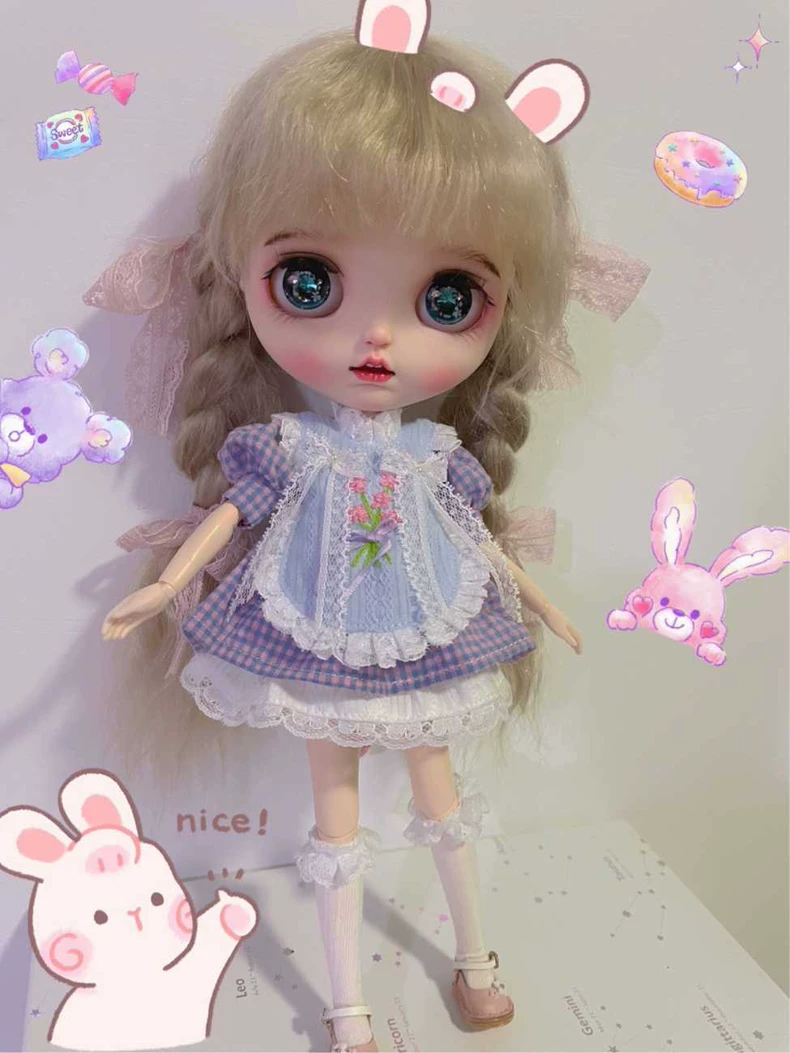 Whimsical Vintage Blythe Doll Outfit: Lace & Checkered Elegance for Collectors - Image 4