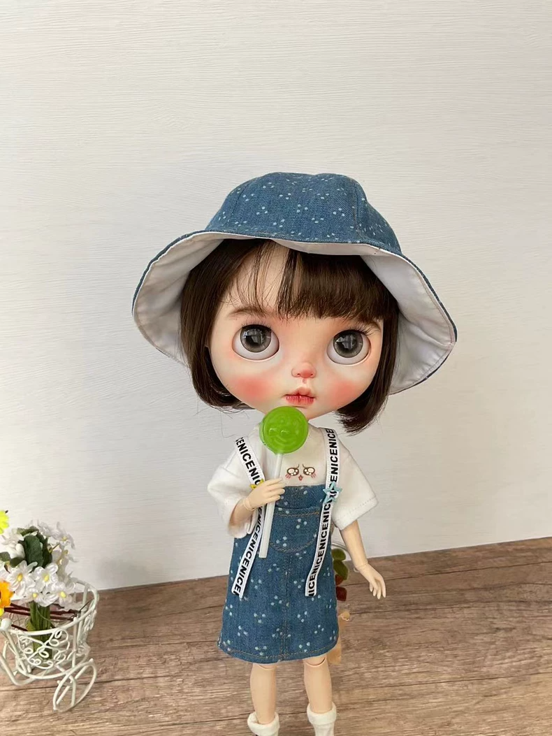 Charming BLYTHE Doll Denim Dress & Hat Outfit – Playful, Stylish & Durable Collectible - Image 3