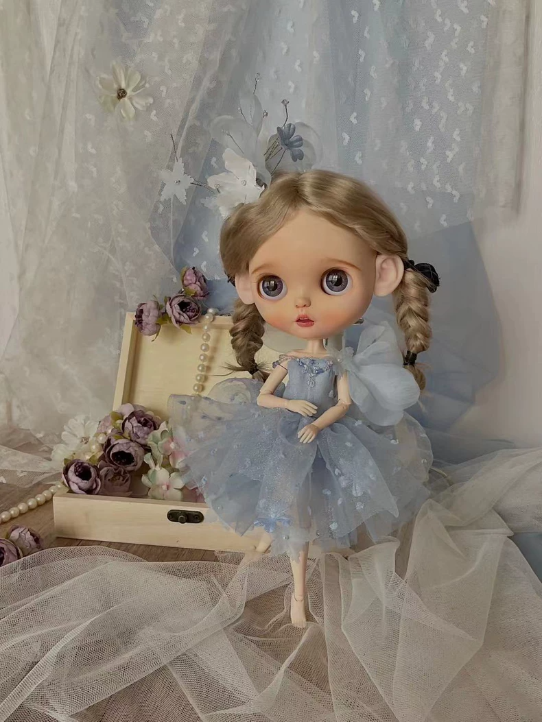 Enchanted BLYTHE Fairy Tale Outfit – Delicate Pastel Blue Dress with Floral Accents - Image 3