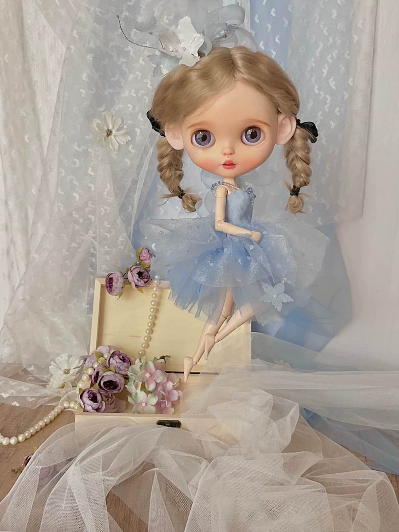 Enchanted BLYTHE Fairy Tale Outfit – Delicate Pastel Blue Dress with Floral Accents - Image 4