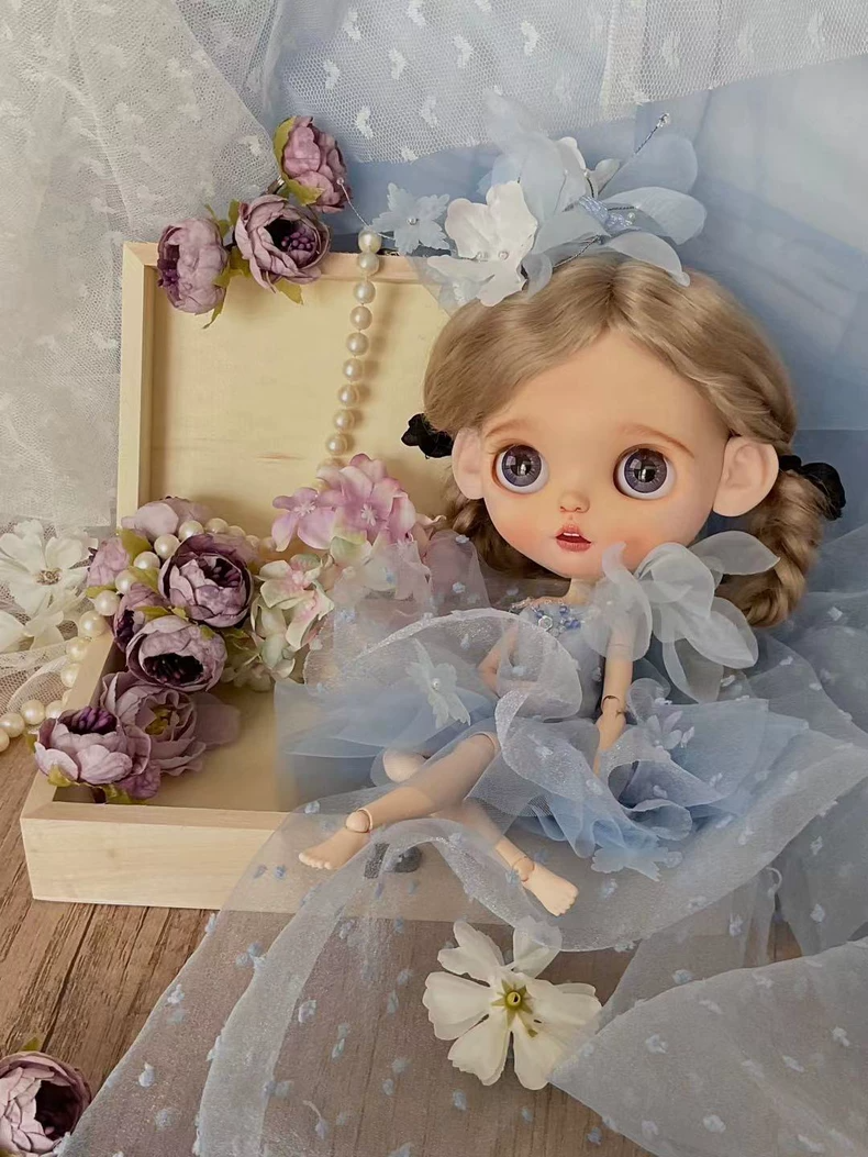 Enchanted BLYTHE Fairy Tale Outfit – Delicate Pastel Blue Dress with Floral Accents - Image 5