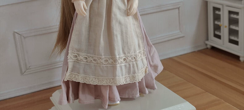 Vintage Blythe Doll Outfit: Handcrafted Cotton Dress, Apron & Hat Set - Pastel Pink Beige - Image 5