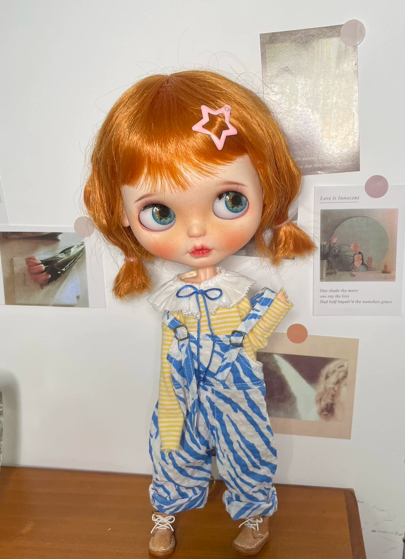 Charming Blue Zebra Jumpsuit & Yellow Striped Top for BLYTHE Dolls | OB22-OB24 Fit - Image 2