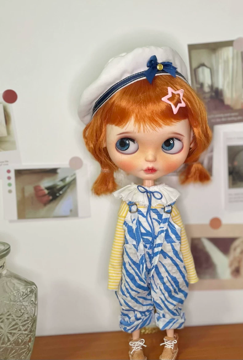Charming Blue Zebra Jumpsuit & Yellow Striped Top for BLYTHE Dolls | OB22-OB24 Fit - Image 3