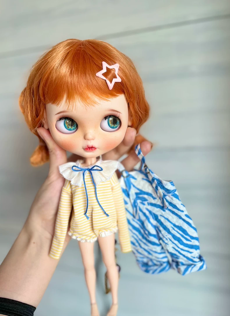 Charming Blue Zebra Jumpsuit & Yellow Striped Top for BLYTHE Dolls | OB22-OB24 Fit - Image 4