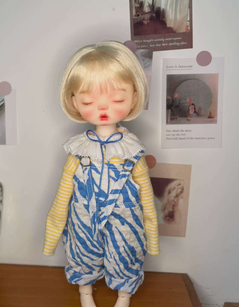 Charming Blue Zebra Jumpsuit & Yellow Striped Top for BLYTHE Dolls | OB22-OB24 Fit - Image 5