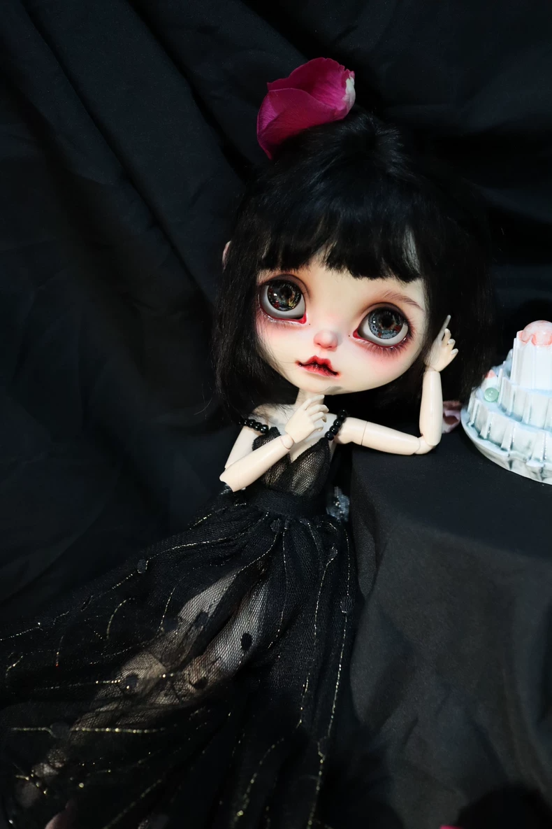 Gothic Elegance BLYTHE Doll Outfit - Black Tulle Skirt & Headpiece for AZ19 OB24 OB22 - Premium Collector Fashion - Image 5