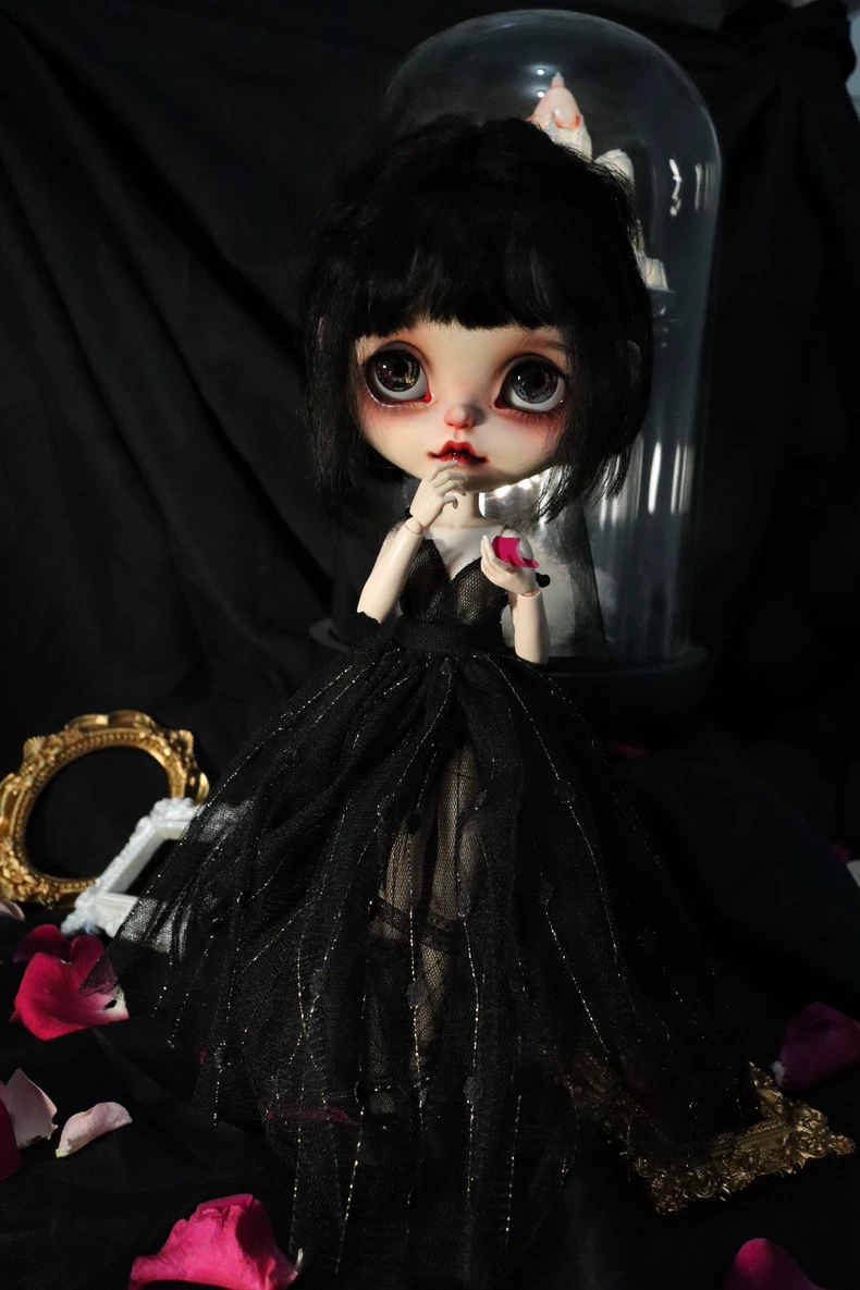 Gothic Elegance BLYTHE Doll Outfit - Black Tulle Skirt & Headpiece for AZ19 OB24 OB22 - Premium Collector Fashion - Image 6