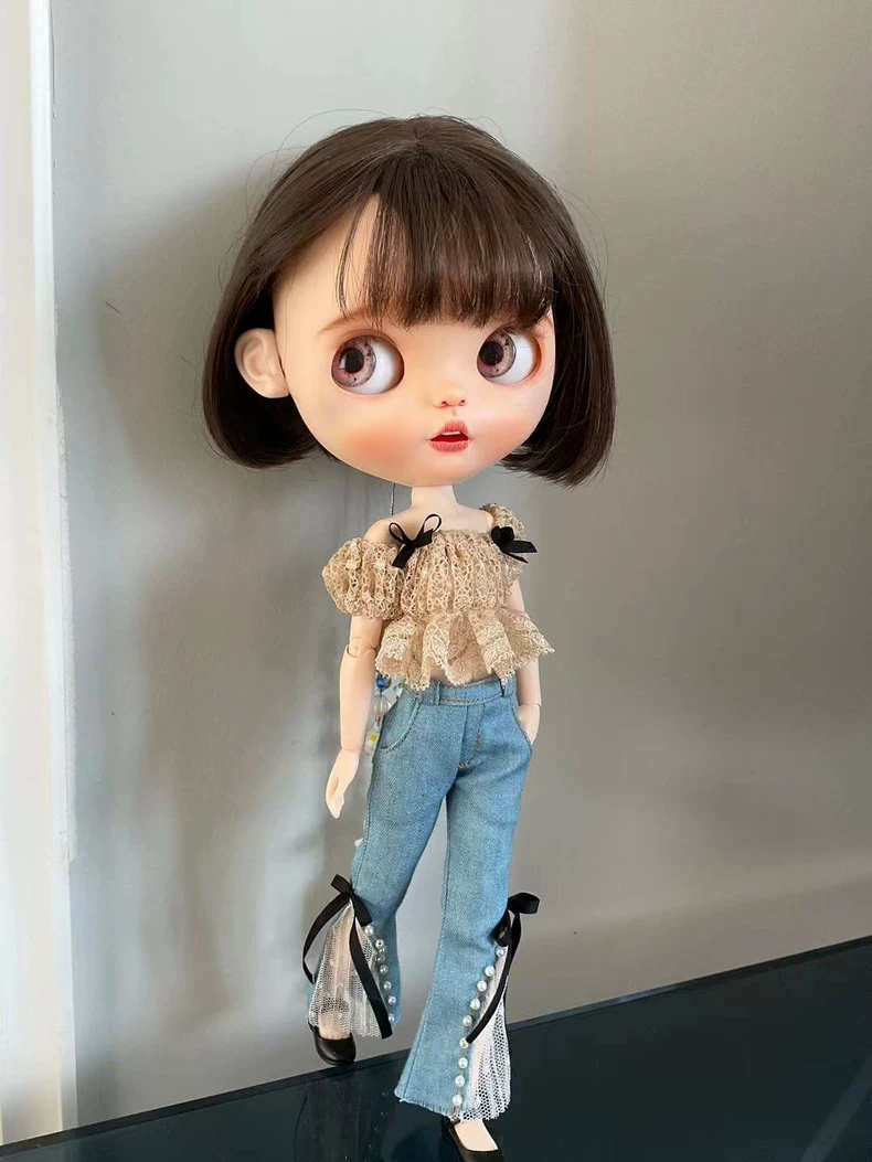 BLYTHE Doll Lace Crop Top & Denim Jeans Ensemble – Elegant Pearl Accents, Premium Craftsmanship - Image 4
