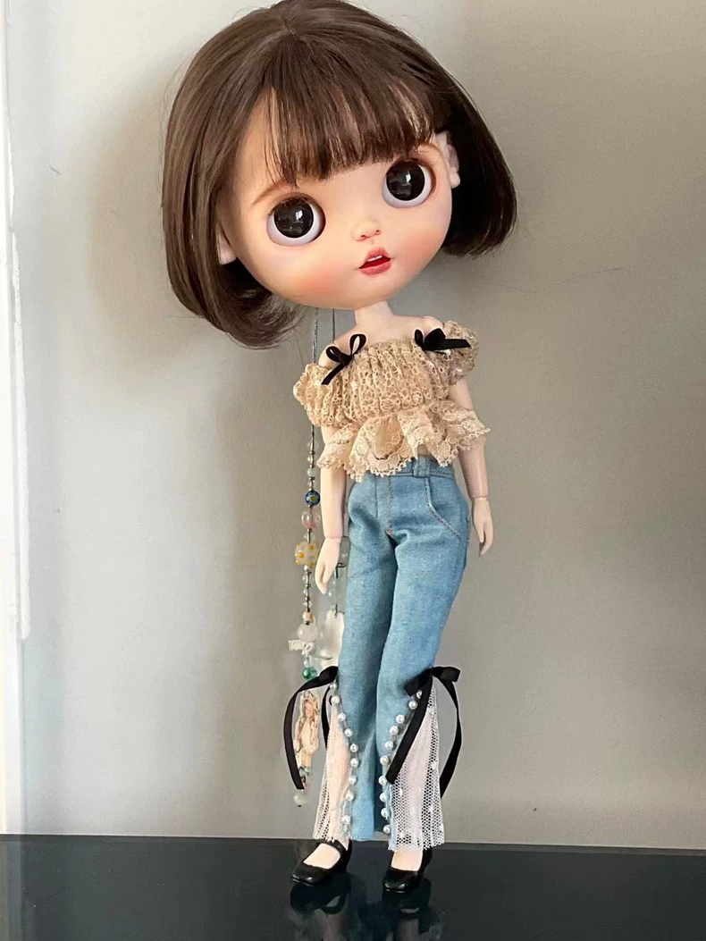 BLYTHE Doll Lace Crop Top & Denim Jeans Ensemble – Elegant Pearl Accents, Premium Craftsmanship - Image 5