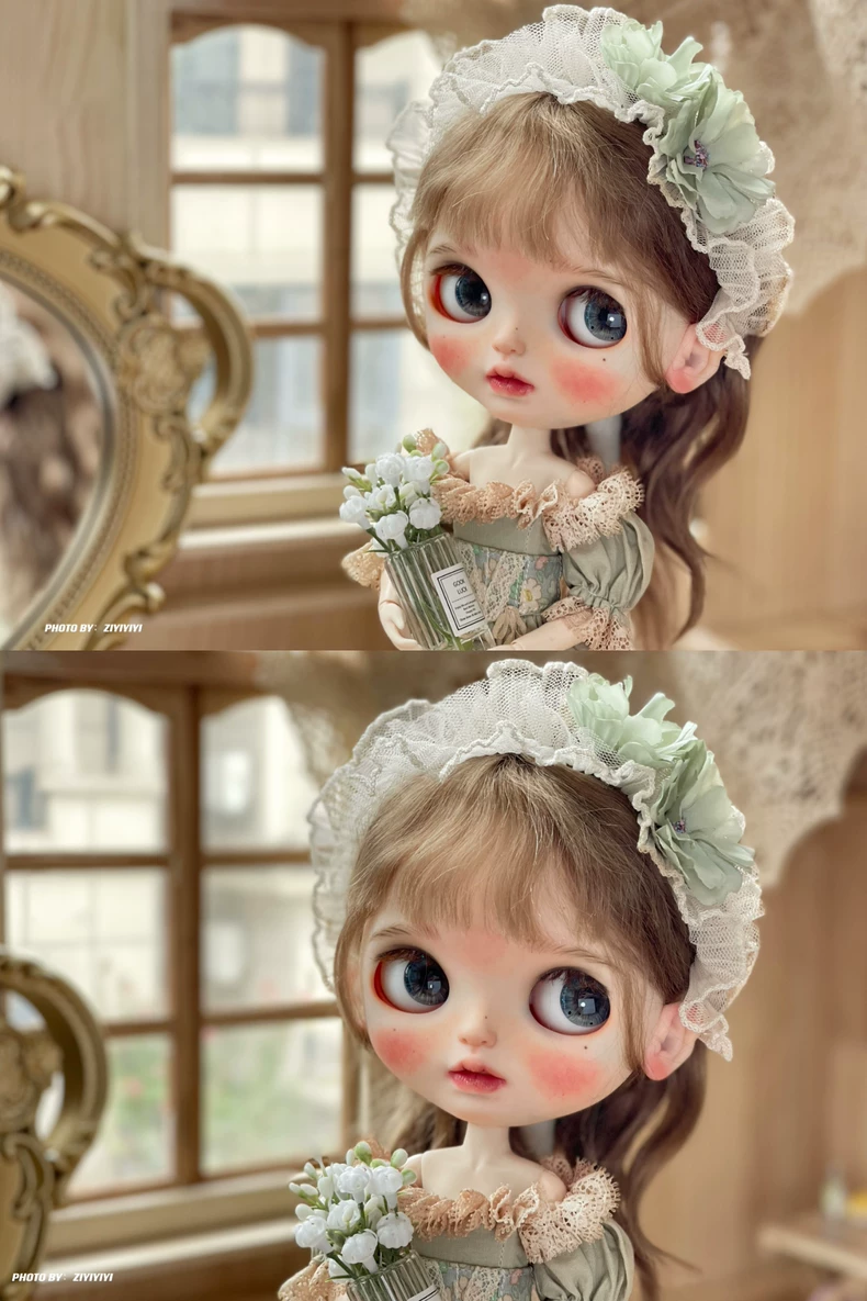 Vintage Blythe Doll Lace Dress Outfit with Floral Headband - Elegant Pastel Collectors Set - Image 2