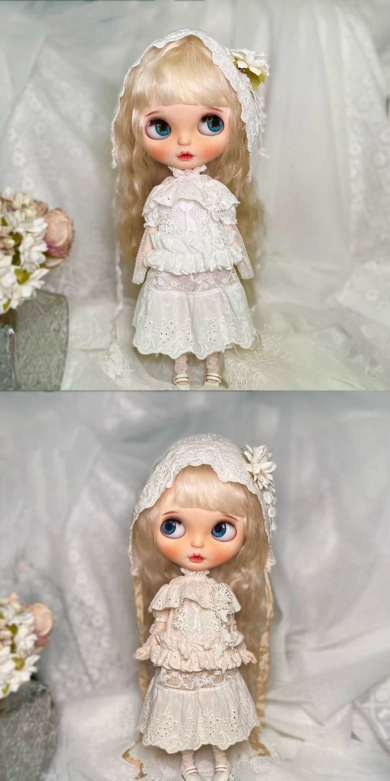 Elegant Blythe Doll Outfit: Vintage Lace Ensemble with Deluxe Accessories - Image 3
