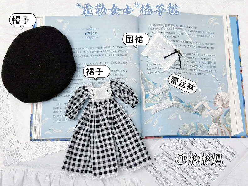 Vintage Plaid Blythe Doll Dress & Beret Outfit - Handcrafted Collector Ensemble - Image 6