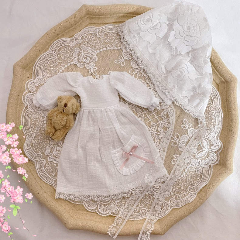Limited Edition BLYTHE Doll Sleepwear Set with Cozy Hat & Plush Teddy Bear – Soft White & Pink Outfit for Collectors - Image 2