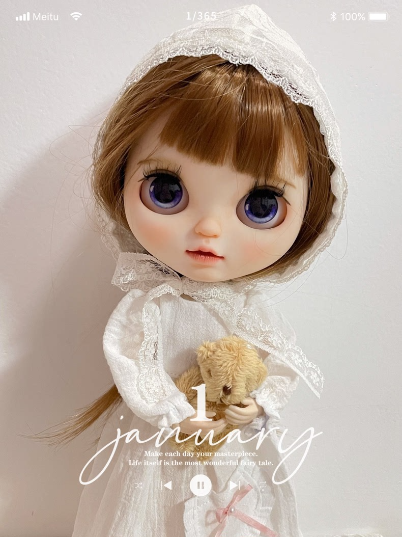 Limited Edition BLYTHE Doll Sleepwear Set with Cozy Hat & Plush Teddy Bear – Soft White & Pink Outfit for Collectors - Image 5