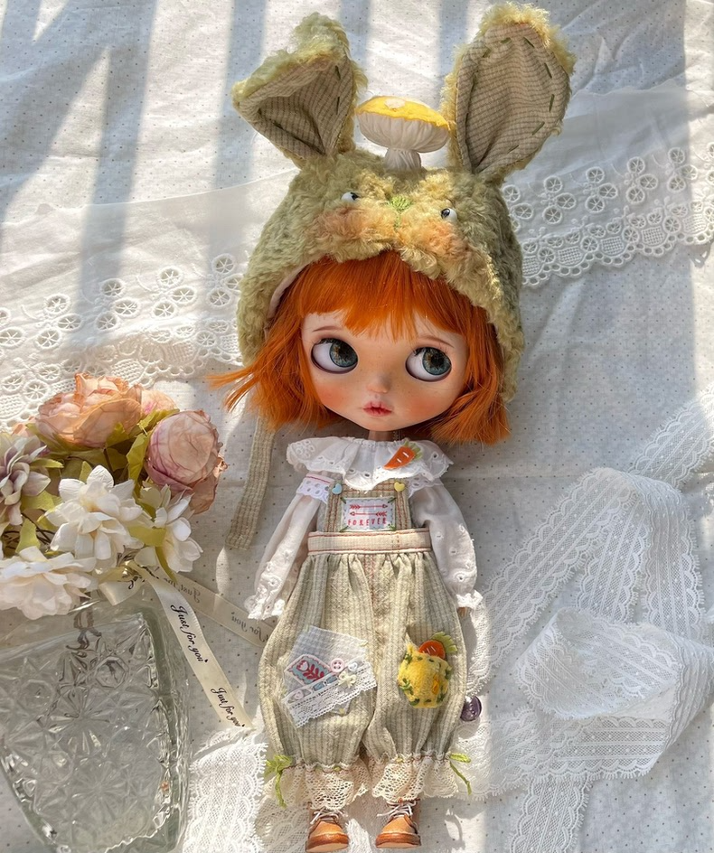 Enchanted Woodland Blythe Doll Outfit – Whimsical Mushroom Rabbit Hat & Pastel Fantasy Ensemble - Image 6