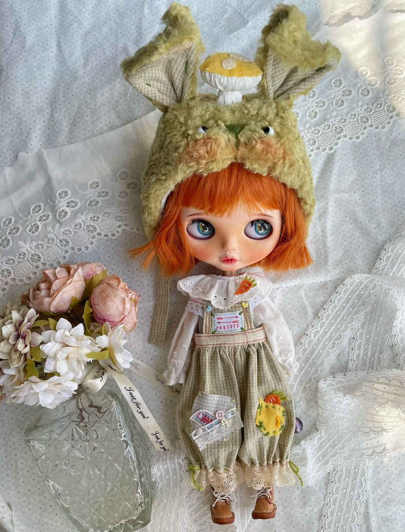 Enchanted Woodland Blythe Doll Outfit – Whimsical Mushroom Rabbit Hat & Pastel Fantasy Ensemble - Image 7