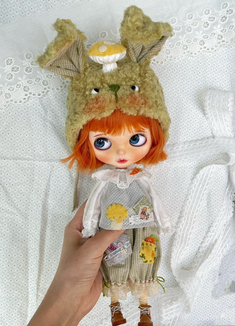 Enchanted Woodland Blythe Doll Outfit – Whimsical Mushroom Rabbit Hat & Pastel Fantasy Ensemble - Image 8