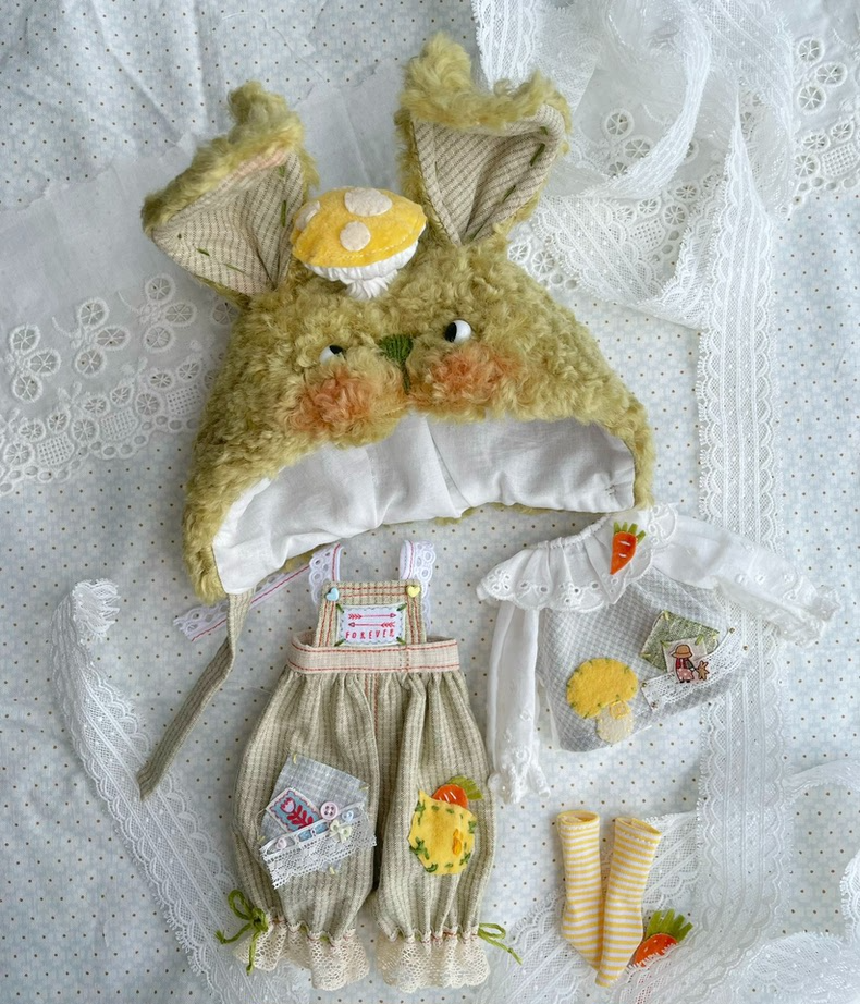 Enchanted Woodland Blythe Doll Outfit – Whimsical Mushroom Rabbit Hat & Pastel Fantasy Ensemble - Image 9
