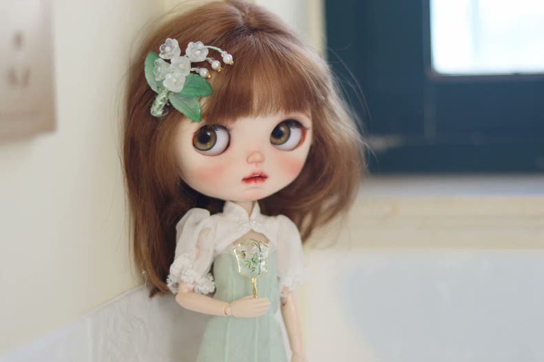 Silk & Lace Spring Floral Blythe Doll Dress | Elegant Cherry Blossom Lily of Valley Outfit | Handmade Luxury Ensemble - Image 1