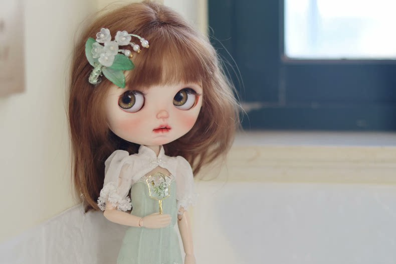 Silk & Lace Spring Floral Blythe Doll Dress | Elegant Cherry Blossom Lily of Valley Outfit | Handmade Luxury Ensemble - Image 4