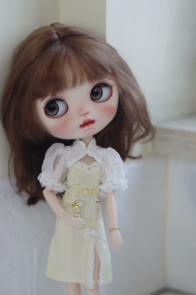 Silk & Lace Spring Floral Blythe Doll Dress | Elegant Cherry Blossom Lily of Valley Outfit | Handmade Luxury Ensemble - Image 8