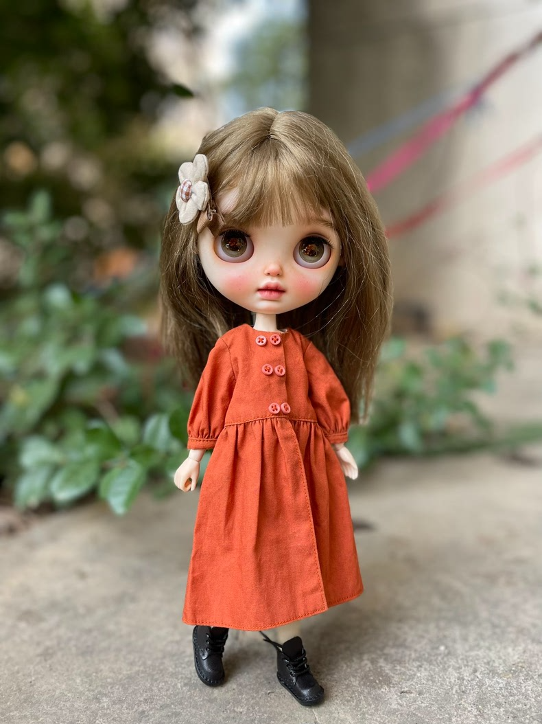 BLYTHE Vintage-Modern Orange Dress Outfit with Headband & Socks – Premium Collectible Handcrafted Timeless Elegance - Image 1