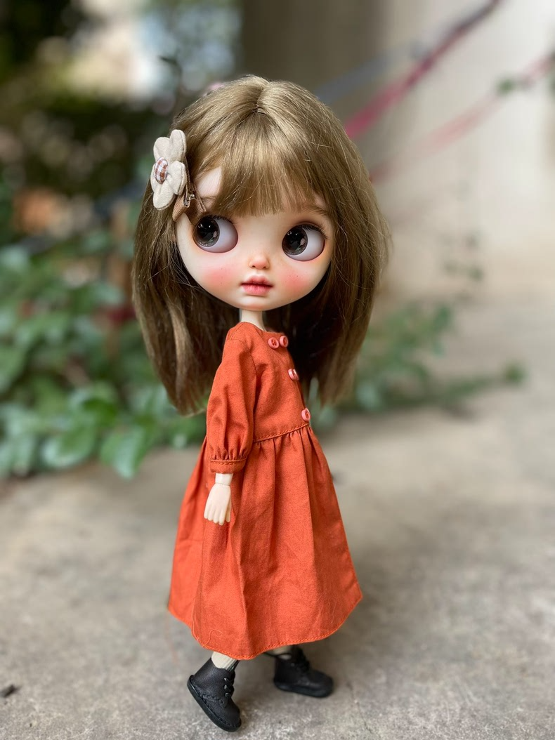 BLYTHE Vintage-Modern Orange Dress Outfit with Headband & Socks – Premium Collectible Handcrafted Timeless Elegance - Image 2