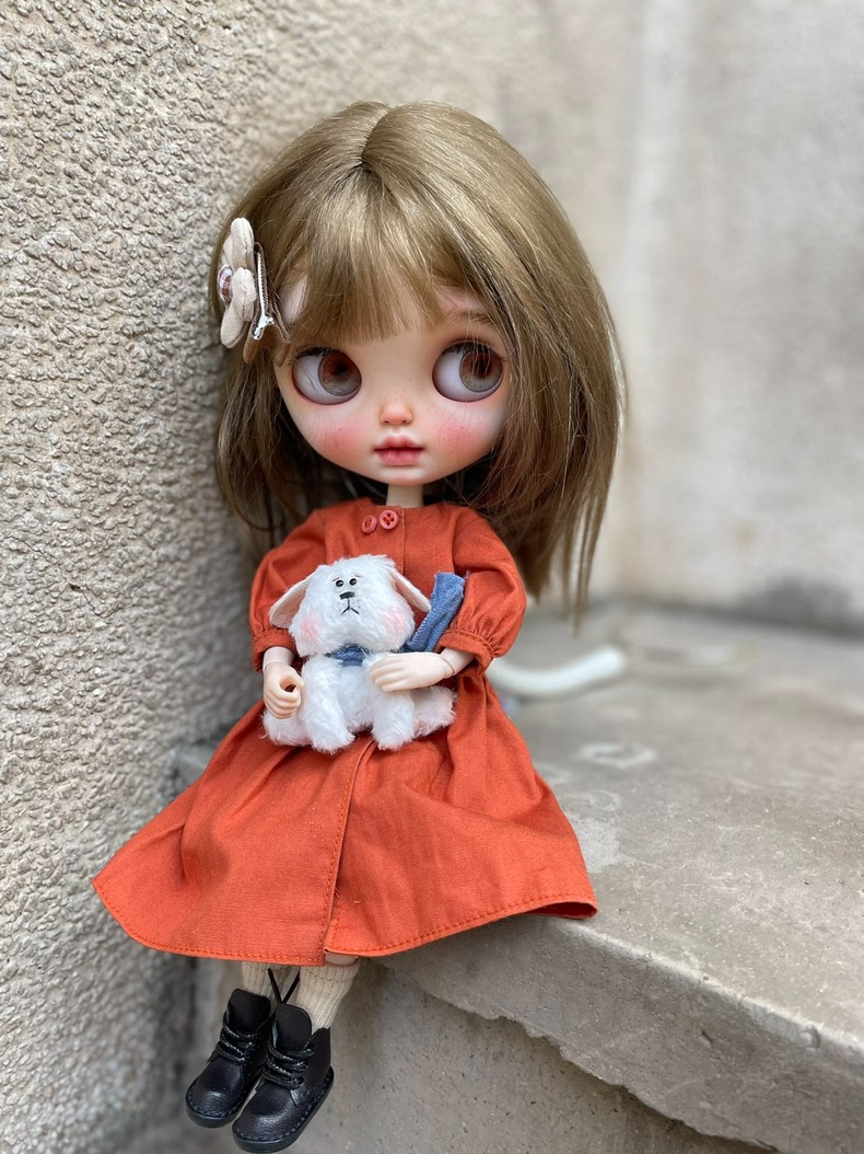 BLYTHE Vintage-Modern Orange Dress Outfit with Headband & Socks – Premium Collectible Handcrafted Timeless Elegance - Image 3