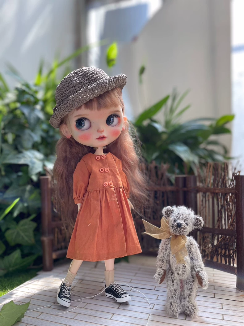 BLYTHE Vintage-Modern Orange Dress Outfit with Headband & Socks – Premium Collectible Handcrafted Timeless Elegance - Image 4