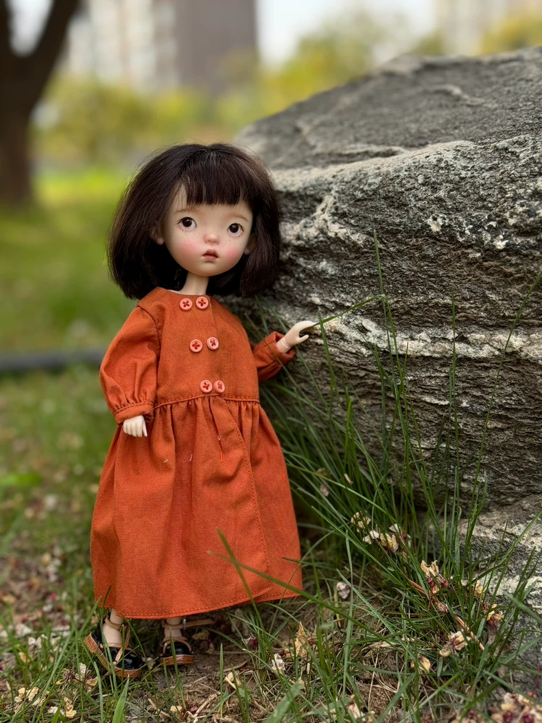 BLYTHE Vintage-Modern Orange Dress Outfit with Headband & Socks – Premium Collectible Handcrafted Timeless Elegance - Image 5