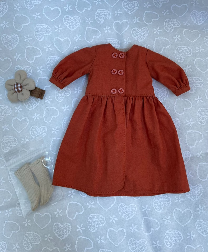 BLYTHE Vintage-Modern Orange Dress Outfit with Headband & Socks – Premium Collectible Handcrafted Timeless Elegance - Image 7