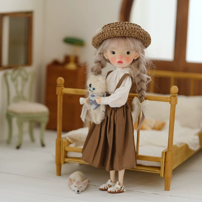 Handmade Blythe Doll Clothes Vintage Apron Skirt & Blouse Outfit for OB24 OB22 Dolls Cotton White Brown - Image 3
