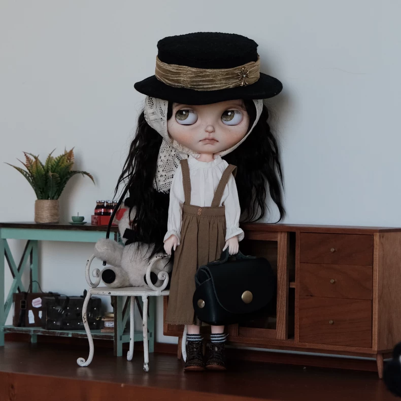 Handmade Blythe Doll Clothes Vintage Apron Skirt & Blouse Outfit for OB24 OB22 Dolls Cotton White Brown - Image 4