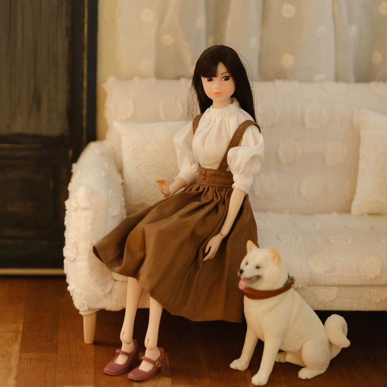 Handmade Blythe Doll Clothes Vintage Apron Skirt & Blouse Outfit for OB24 OB22 Dolls Cotton White Brown - Image 5