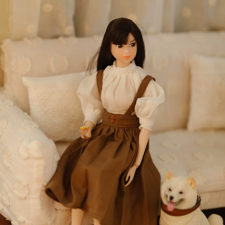 Handmade Blythe Doll Clothes Vintage Apron Skirt & Blouse Outfit for OB24 OB22 Dolls Cotton White Brown - Image 7