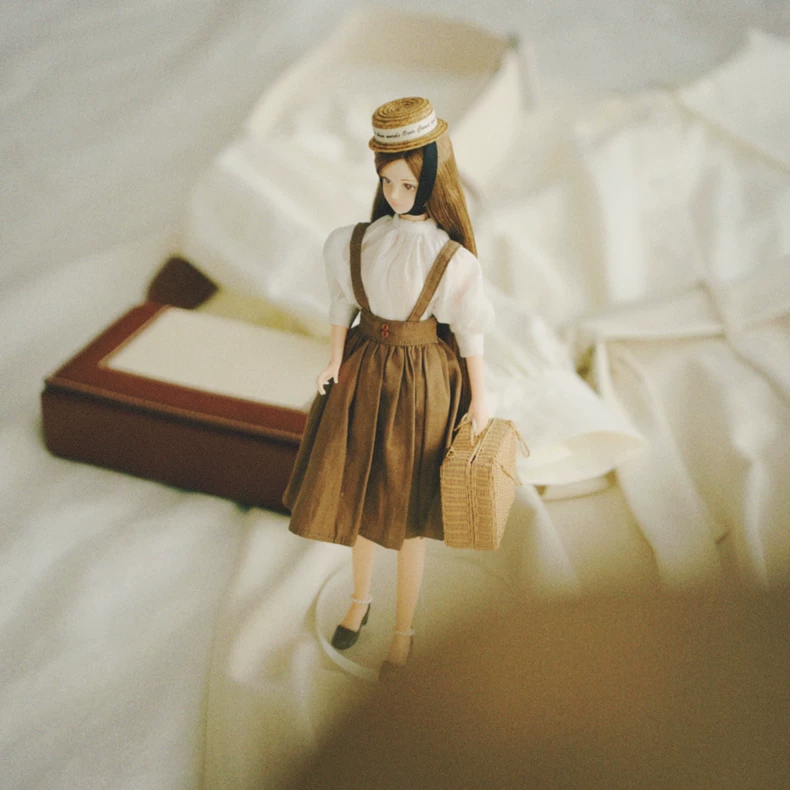 Handmade Blythe Doll Clothes Vintage Apron Skirt & Blouse Outfit for OB24 OB22 Dolls Cotton White Brown - Image 8