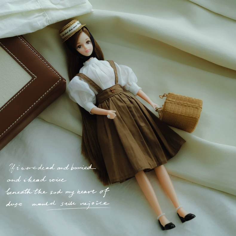 Handmade Blythe Doll Clothes Vintage Apron Skirt & Blouse Outfit for OB24 OB22 Dolls Cotton White Brown - Image 9